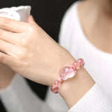 Chinese Pink Agate Jade Fox Bracelet Hand-Carved