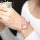 Chinese Pink Agate Chalcedony Jade Fox Elastic Bracelet Hand-Carved Healing