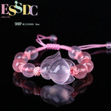 Chinese Pink Agate Chalcedony Jade Fox Elastic Bracelet Hand-Carved Healing