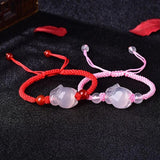 Chinese Pink Agate Chalcedony Jade Fox Bracelet for Women Man