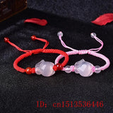 Chinese Pink Agate Chalcedony Jade Fox Bracelet for Women Man