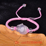 Chinese Pink Agate Chalcedony Jade Fox Bracelet for Women Man