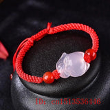 Chinese Pink Agate Chalcedony Jade Fox Bracelet for Women Man