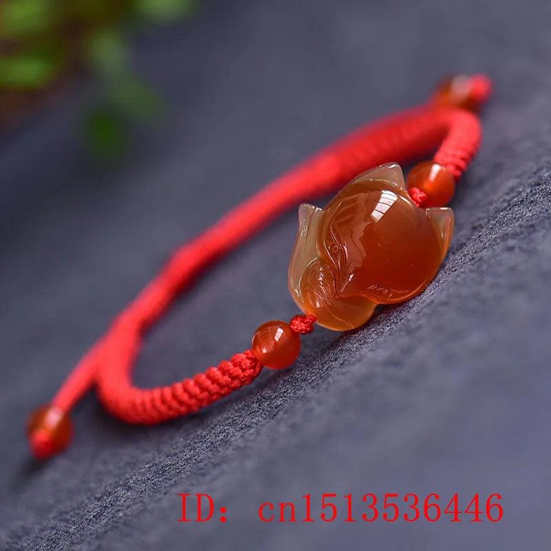 Chinese Agate Chalcedony Jade Fox Bracelet Hand-Carved Women Gift