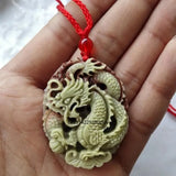 Chinese Purple Robed Jade Dragon Pendant Necklace Lucky Amulet