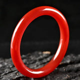 Natural Red Chalcedony Hand Carved Round Bar Bracelet Women's Red Agate Bracelet