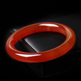Natural Red Chalcedony Hand Carved Round Bar Bracelet Women's Red Agate Bracelet