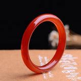 Natural Red Chalcedony Hand Carved Round Bar Bracelet Women's Red Agate Bracelet