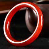Natural Red Chalcedony Hand Carved Round Bar Bracelet Women's Red Agate Bracelet