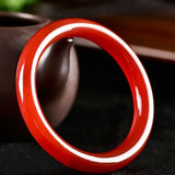 Natural Red Chalcedony Hand Carved Round Bar Bracelet Women's Red Agate Bracelet