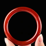Natural Red Chalcedony Hand Carved Round Bar Bracelet Women's Red Agate Bracelet