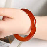 Natural Red Chalcedony Hand Carved Round Bar Bracelet Women's Red Agate Bracelet