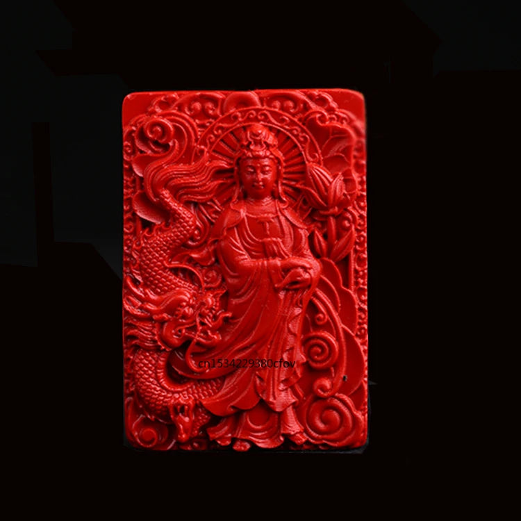 Organic Cinnabar Dragon Guanyin Pendant Necklace Charm