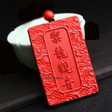 Organic Cinnabar Dragon Guanyin Pendant Necklace Charm