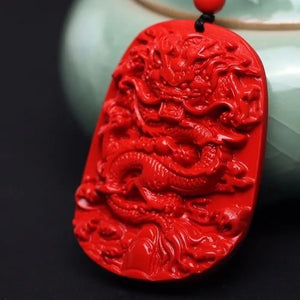 Red Cinnabar Dragon Pendant Necklace Lucky Amulet for Women