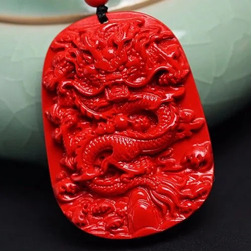 Red Cinnabar Dragon Pendant Necklace Lucky Amulet for Women