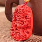 Red Cinnabar Dragon Pendant Necklace Lucky Amulet for Women