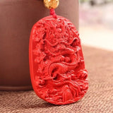 Red Cinnabar Dragon Pendant Necklace Lucky Amulet for Women