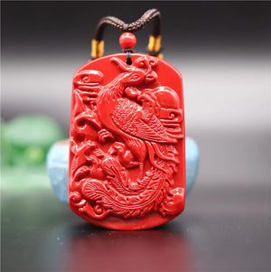 Chinese Natural Red Cinnabar Phoenix Necklace Pendant Charm Jewelry