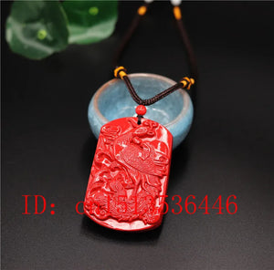 Chinese Natural Red Cinnabar Phoenix Necklace Pendant Charm Jewelry