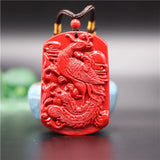 Chinese Natural Red Cinnabar Phoenix Necklace Pendant Charm Jewelry