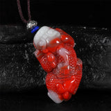 Hand-Carved Red Jade Tiger Pendant Necklace Charm for Men Women