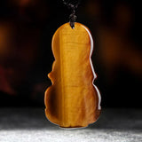 Chinese Tiger-Eye Stone Guanyin Pendant Necklace Hand-Carved Healing Gift