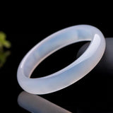 Chinese Natural Chalcedony Hand Carved Wide Strip Jade Bracelet