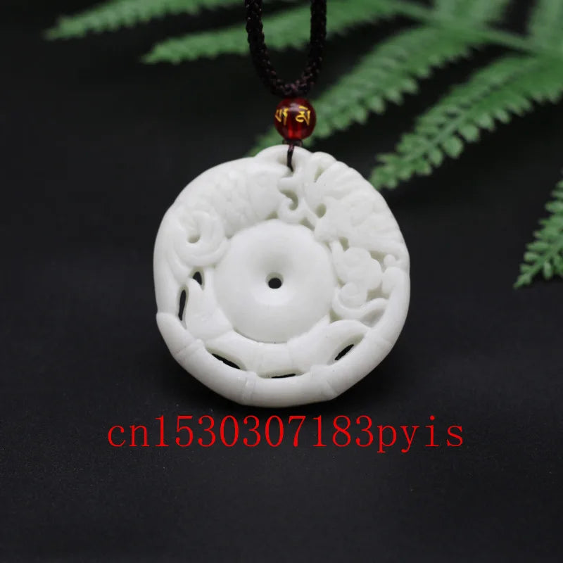Chinese Jade Carp Pendant Necklace Hollow Out Carved Charm Amulet