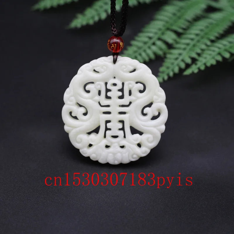 Chinese Jade Dragon Pendant Necklace Hollow Carved Charm Amulet