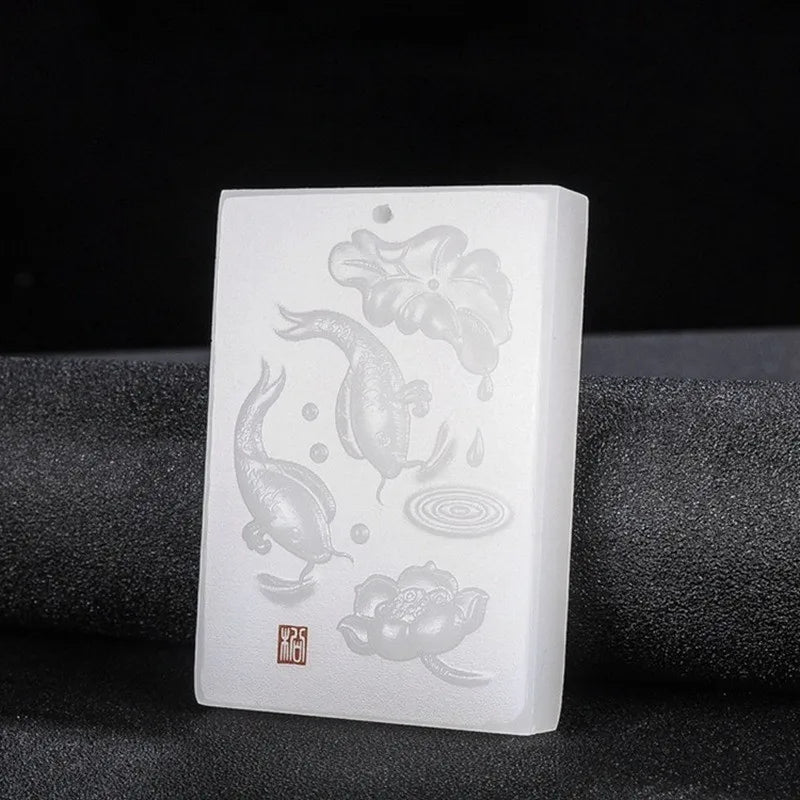 Chinese Natural Jade Goldfish Pendant Necklace Jewelry Gift
