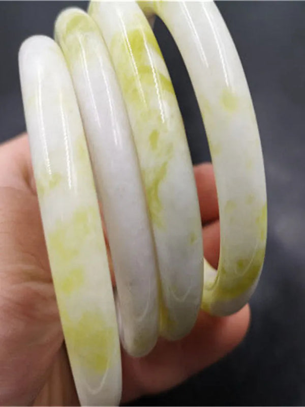 Natural Yellow Hand Carved Round Lantian Jade Bracelet