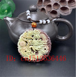 Chinese Natural Jade Dragon Pendant Necklace Charm Hand-Carved Lucky Amulet