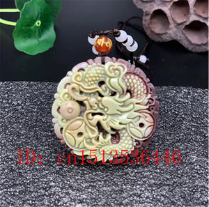 Chinese Natural Jade Dragon Pendant Necklace Charm Hand-Carved Lucky Amulet