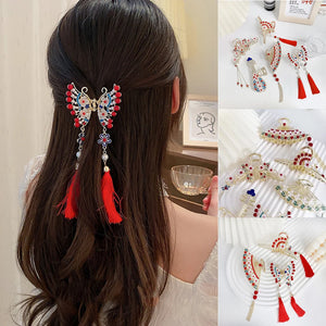 Chinese Pipa Hair Clip Hairpin Tassel Floral Hair Claw Headpiece