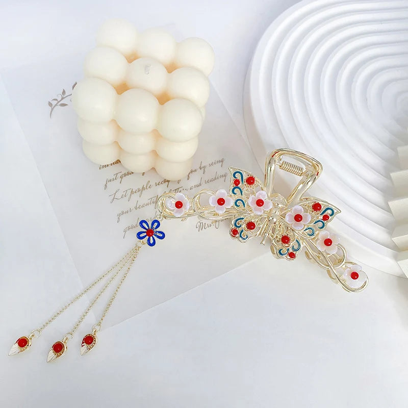Chinese Pipa Hair Clip Hairpin Tassel Floral Hair Claw Headpiece