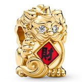 Chinese Pixiu Tiger Pink Heart Padlock Pendant 925 Silver Charms