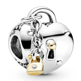 Chinese Pixiu Tiger Pink Heart Padlock Pendant 925 Silver Charms