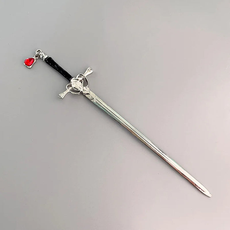 Chinese Punk Ruby Pendant Sword Hairpin Headdress