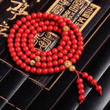 Chinese Red Cinnabar Foil 108 Beads Bracelet Jade Buddhist Rosary Luck Amulet