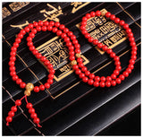 Chinese Red Cinnabar Foil 108 Beads Bracelet Jade Buddhist Rosary Luck Amulet