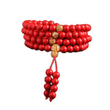 Chinese Red Cinnabar Foil 108 Beads Bracelet Jade Buddhist Rosary Luck Amulet