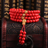 Chinese Red Cinnabar Foil 108 Beads Bracelet Jade Buddhist Rosary Luck Amulet