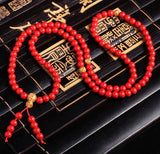 Chinese Red Cinnabar Foil 108 Beads Bracelet Jade Buddhist Rosary Luck Amulet