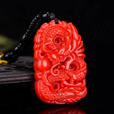 Hand-Carved Red Jade Dragon Pendant Necklace for Her