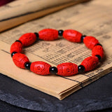 Chinese Red Organic Cinnabar Dragon Beads Elastic Bracelet Luck Amulet