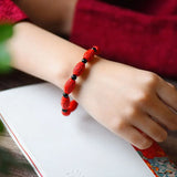 Chinese Red Organic Cinnabar Dragon Beads Elastic Bracelet Luck Amulet