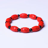 Chinese Red Organic Cinnabar Dragon Beads Elastic Bracelet Luck Amulet