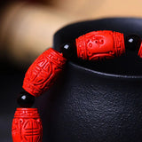 Chinese Red Organic Cinnabar Dragon Beads Elastic Bracelet Luck Amulet