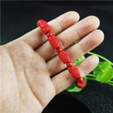 Chinese Red Cinnabar Carving Beads Bracelet Luck Amulet